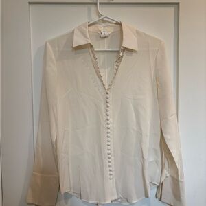 Club Monaco 100% silk Cream Button-Front Silk Blouse